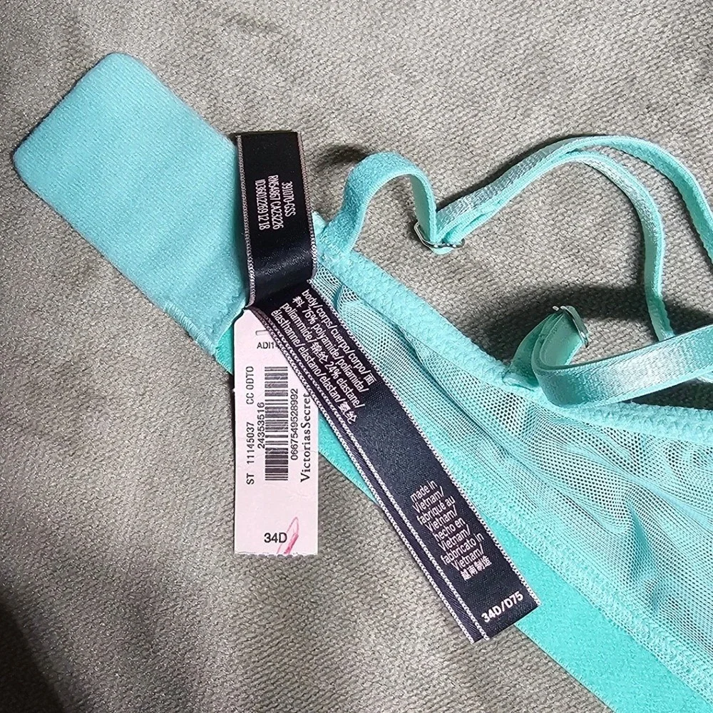 Victoria's Secret Mint Green Floral Lace High Neck Bra Underwire 34D New